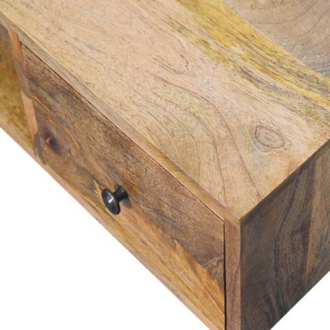 Artisan Furniture Solid Wood Classic Oak-ish Coffee Table, 2 Drawers & 1 Open Slot, Beige