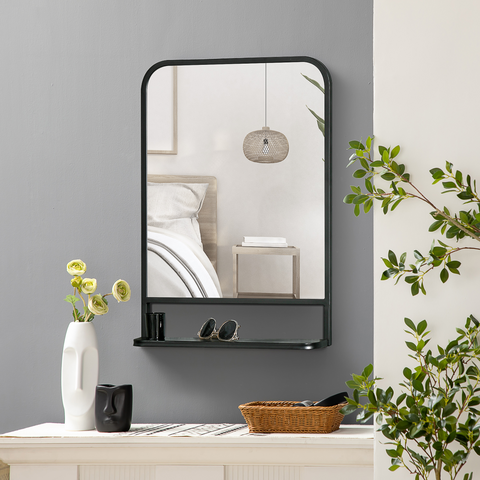Square Wall Mirror with Shelf, 70x50 cm Modern Mirrors for Living Room, Bedroom