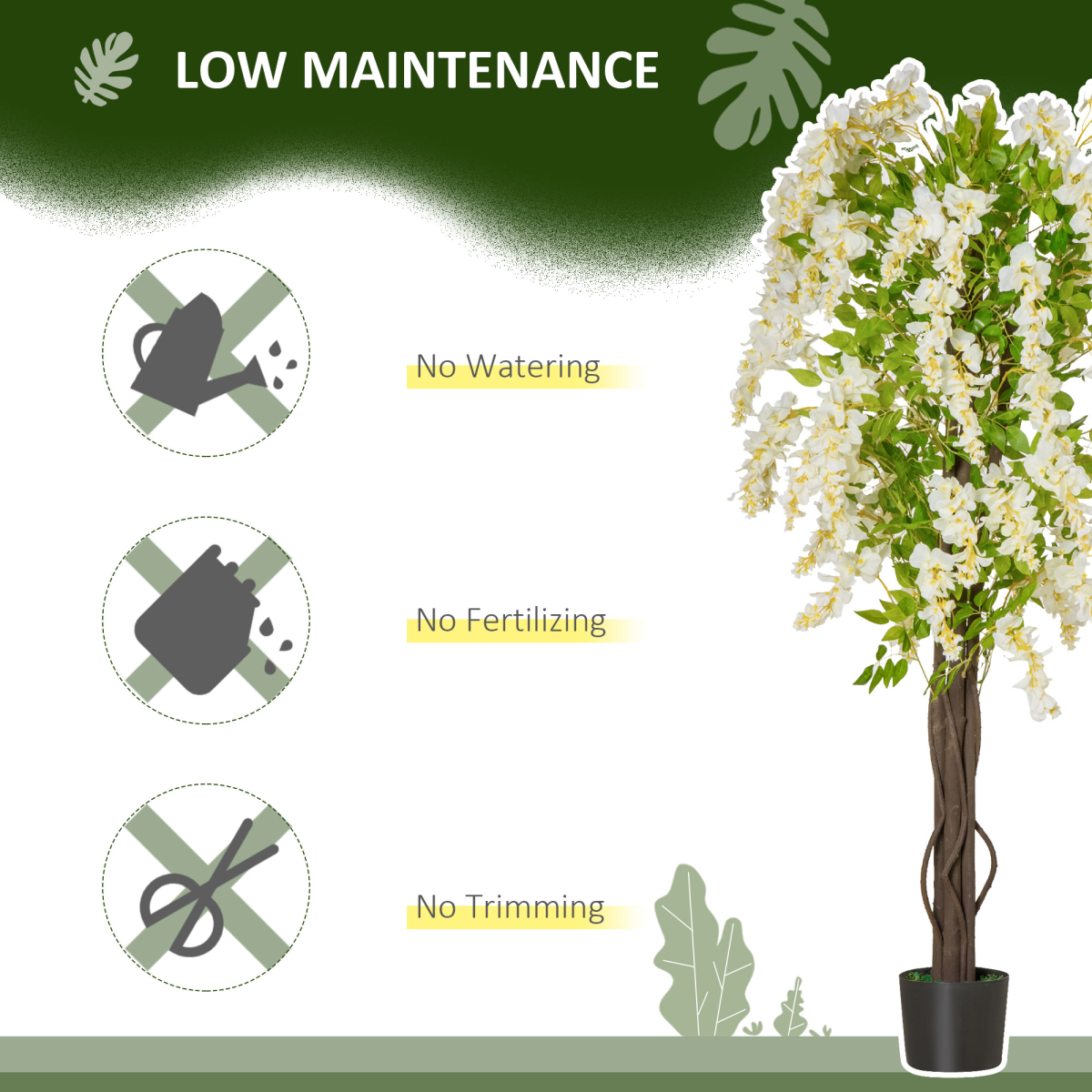 Artificial Realistic White Wisteria Tree Faux Decorative Plant, 160cm HOMCOM