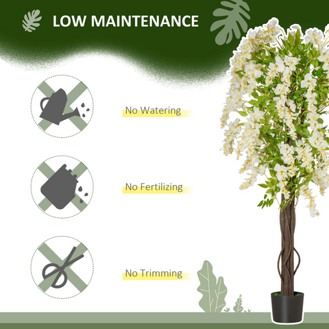 Artificial Realistic White Wisteria Tree Faux Decorative Plant, 160cm HOMCOM