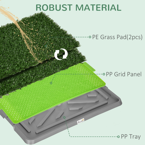 PawHut Dog Toilet with 2 Packs Artificial Grass Pads, 67 x 41cm, Green