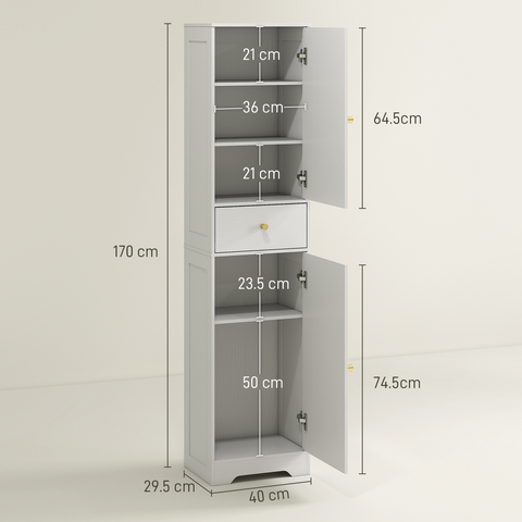 HOMCOM Tall Bathroom Storage Cabinet with Arch Doors Adjustable Shelf White