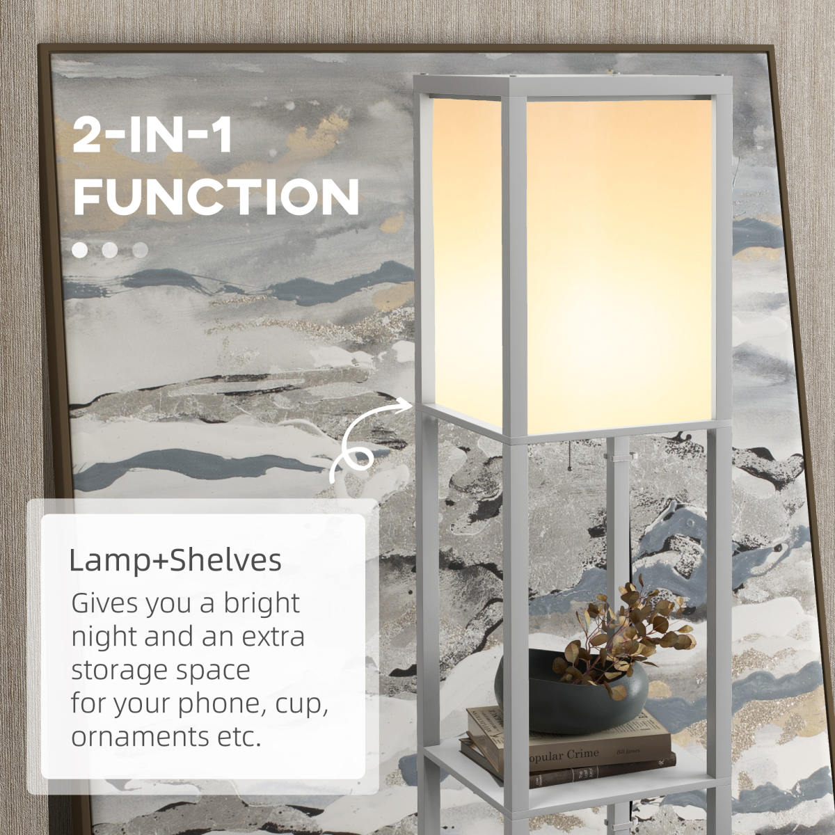 HOMCOM Shelf Floor Lamp with Dual Light, for Living Room, Bedroom, Black