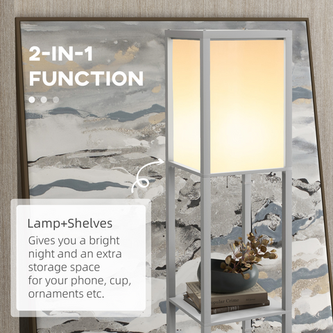 HOMCOM Shelf Floor Lamp with Dual Light, for Living Room, Bedroom, Black