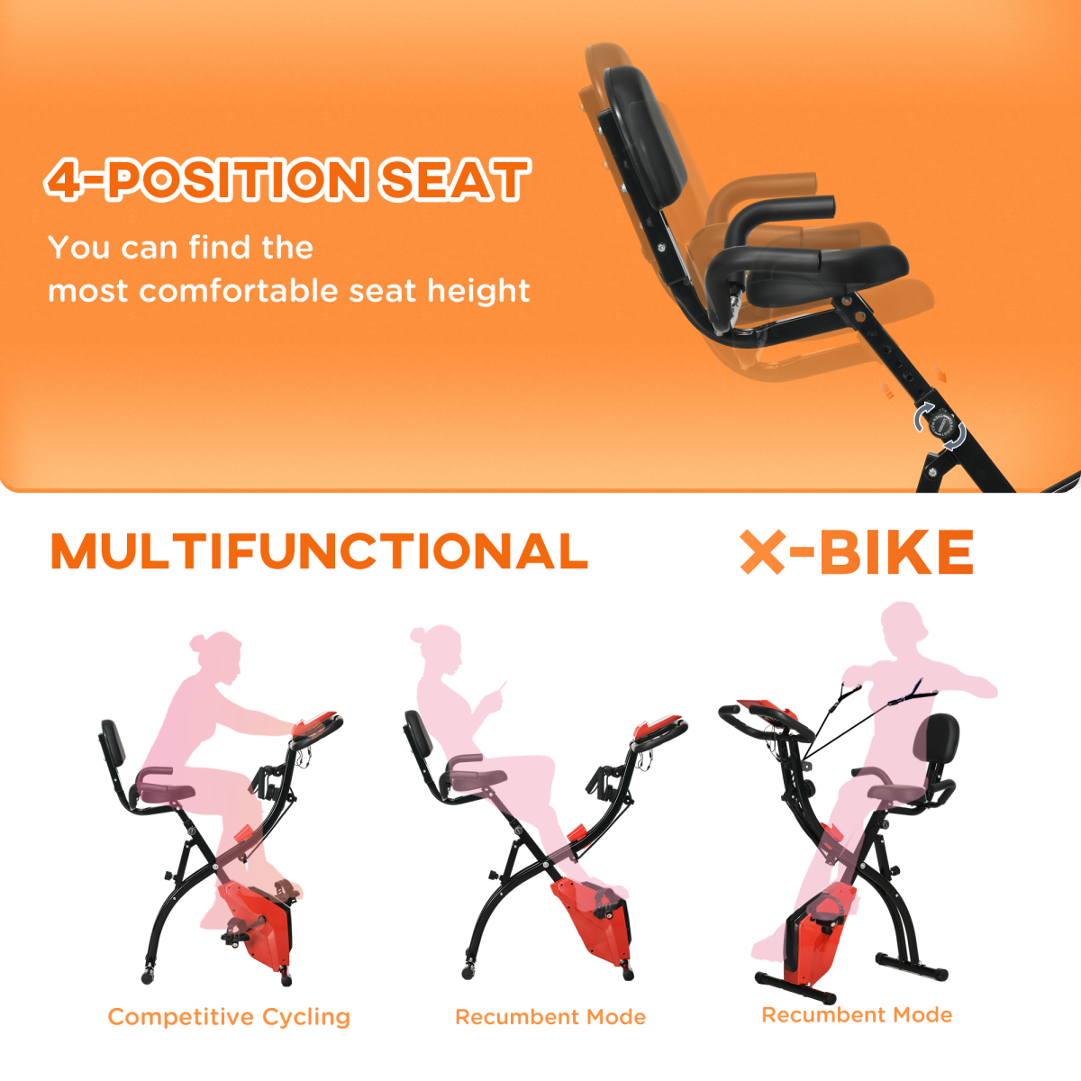 2-In-1 Upright Exercise Bike 8-Level Adjustable with Pulse Sensor Red