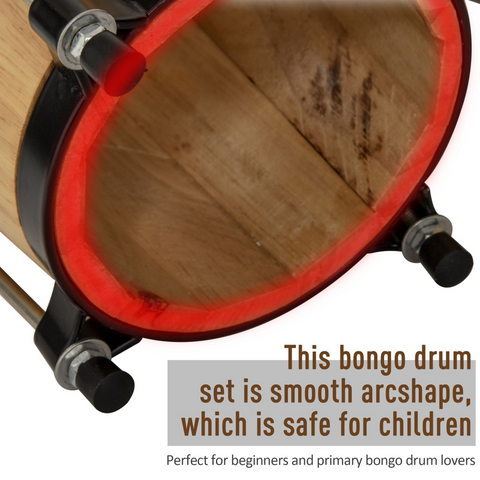 Wooden Bongo Drum Set w/ Sheepskin Drum Head 7.75" & 7" Tuning Wrench HOMCOM