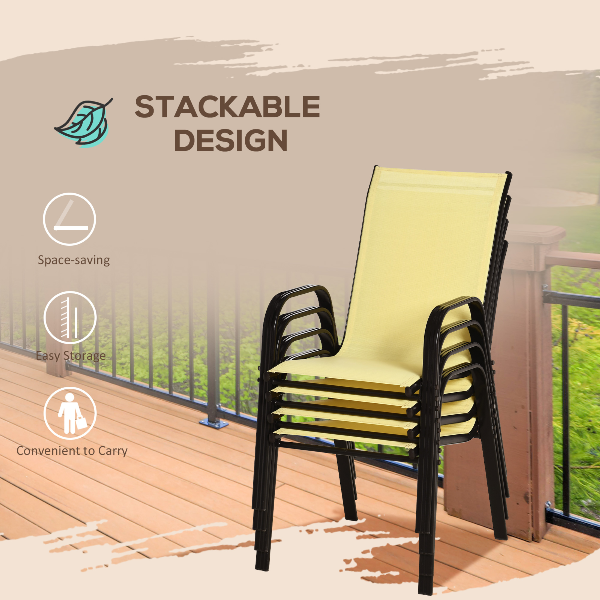 Set of 4 Garden Dining Chair Set Outdoor w/ High Back Armrest Beige Outsunny