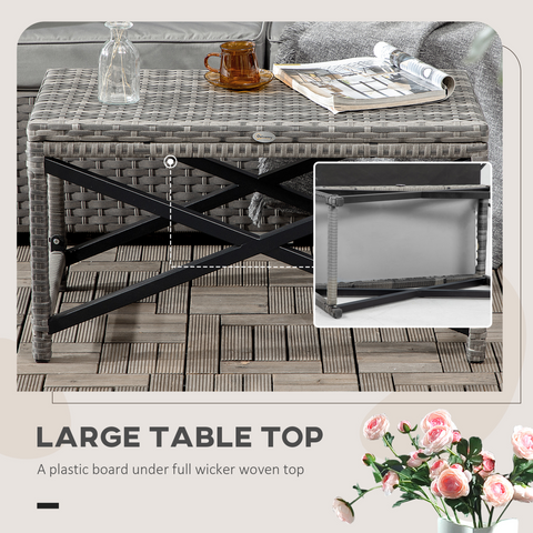 PE Wicker Outdoor Coffee Table w/ Plastic Board Under the Full Woven Table Top