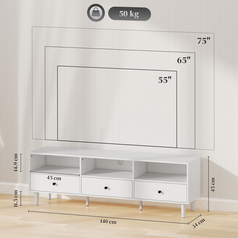 HOMCOM TV Unit, TV Cabinet for up to 75", with Drawers, Shelves, White