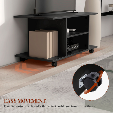 Mobile TV Stand Bookshelves in Black