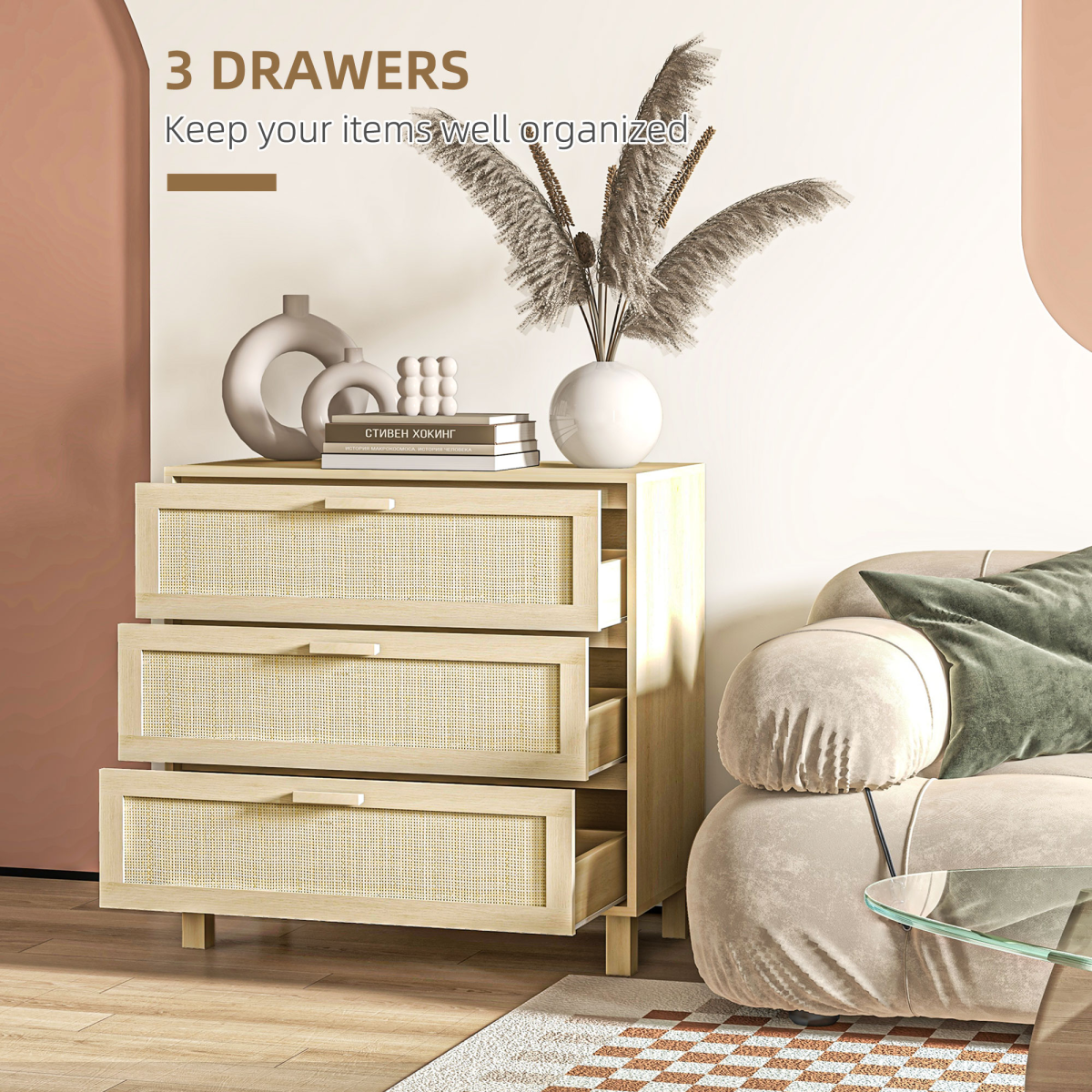 3 Drawer Cabinet Storage Cupboard Wooden Freestanding Organiser Unit Bedroom