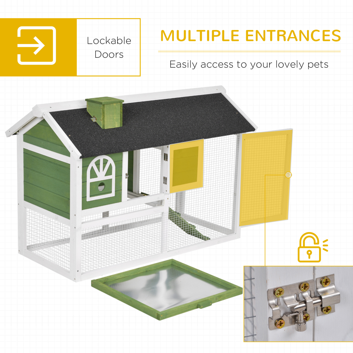 Rabbit Hutch Wood Bunny Cage for Outdoor Indoor w/ Pull Out Tray Run Ramp Green