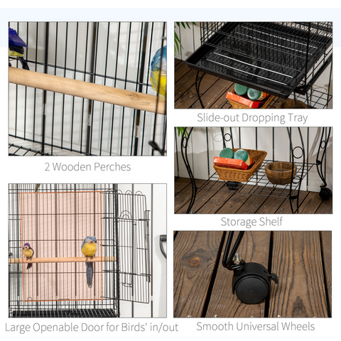 Large Bird Cage, Pet Aviary Parrot Macaw Cockatiel Finch Feeding Stand w/ Perch
