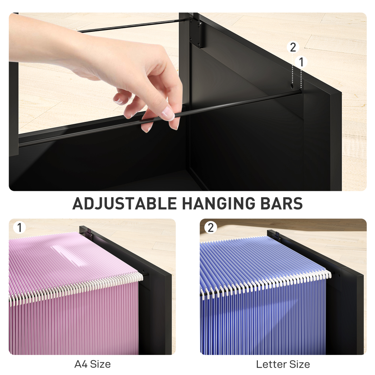 HOMCOM 2 Drawer File Cabinet with Lock and Adjustable Hanging Bars, Black