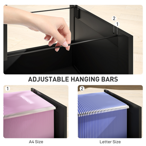 HOMCOM 2 Drawer File Cabinet with Lock and Adjustable Hanging Bars, Black