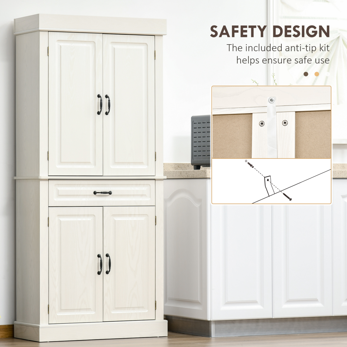 HOMCOM 180cm Kitchen Pantry Storage Cabinet Server Food Organizer, White