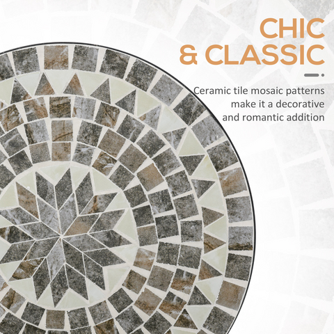 Outsunny Mosaic Side Table Bistro Coffee Table for Garden Patio Balcony Grey