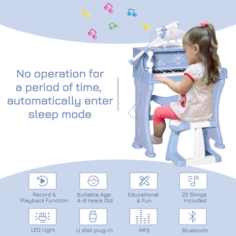 HOMCOM 37 Key Keyboard Battery Piano Kids Microphone Stool Educational Game