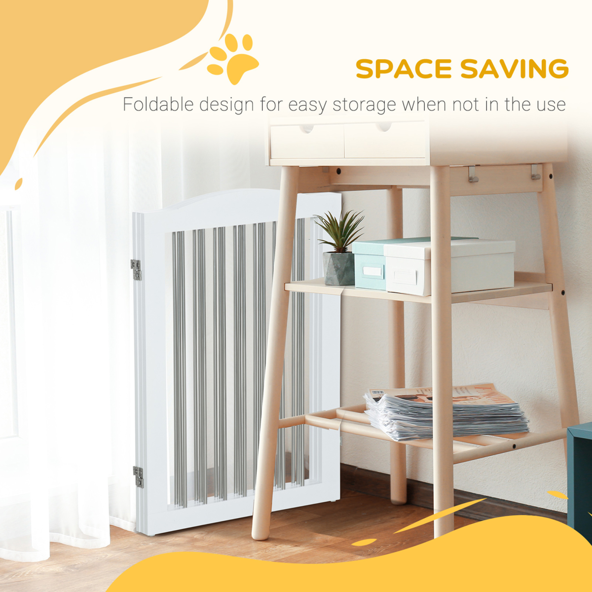 Foldable Dog Gate for Doorways, Stairs, Halls - White