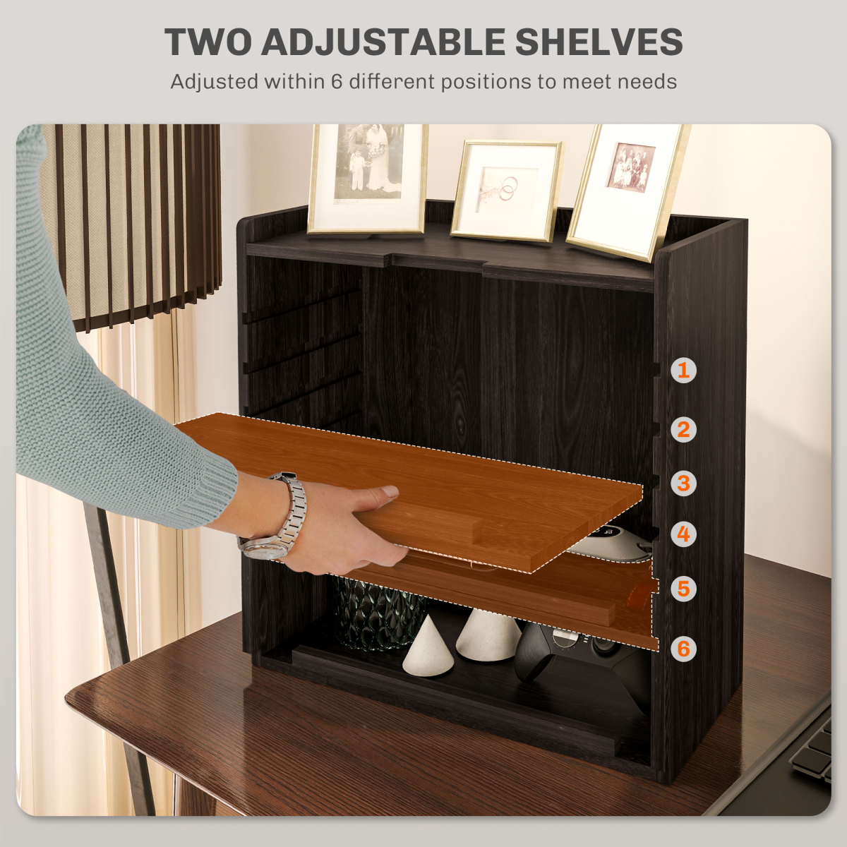 HOMCOM 4-Tier Desktop Organiser with Cable Management for Stationery Dark Brown