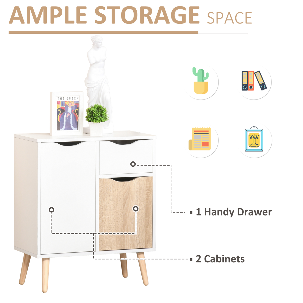 Floor Cabinet Storage Cupboard Sideboard with Drawer for Bedroom, Living Room