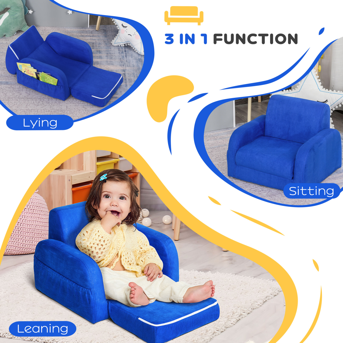 2 In 1 Kids Sofa Armchair Chair Fold Out Flip Open Baby Bed Couch Toddler Sofa