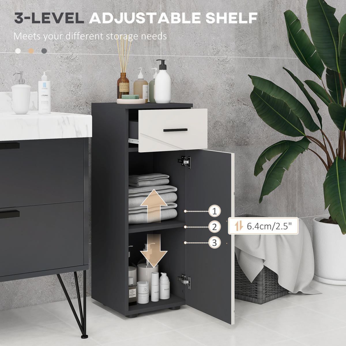 kleankin Bathroom Storage Cabinet, Slim Bathroom Cabinet with Soft Close Door