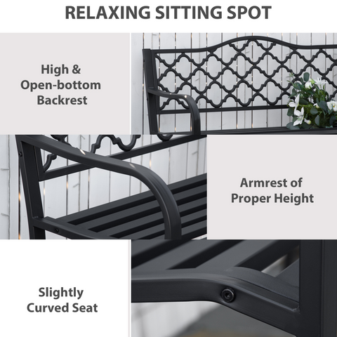 2-Seater Outdoor Garden Bench Antique Steel Armrest,