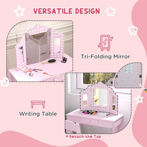 AIYAPLAY Kids Dressing Table Set Make up w/ Stool, Drawer, for Playroom