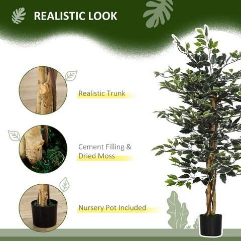HOMCOM Artificial Ficus Tree with Lifelike Leaves and Natural Trunks Green