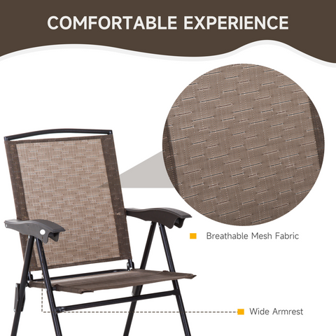 3 PCS Patio Furniture Bistro Set with Folding Chairs Tempered Glass Table Brown