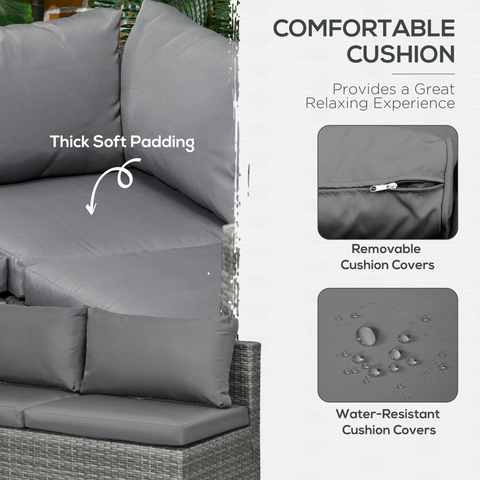 Outsunny 3Pcs Rattan Corner Sofa Set Coffee Table Garden Furniture w/ Cushion