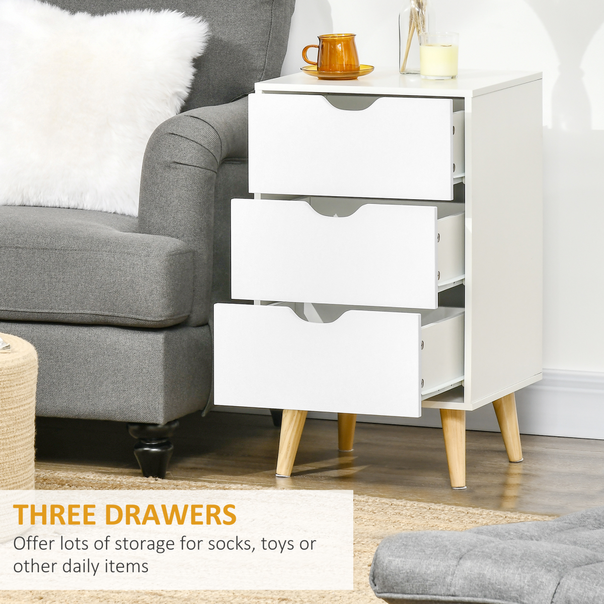 HOMCOM Chest of Drawers, 3 Drawer Unit Storage Chest Bedroom Living Room
