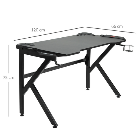 Spacious Gaming Desk Home Racing w/ Steel Frame Cup Headphone Holder Hook