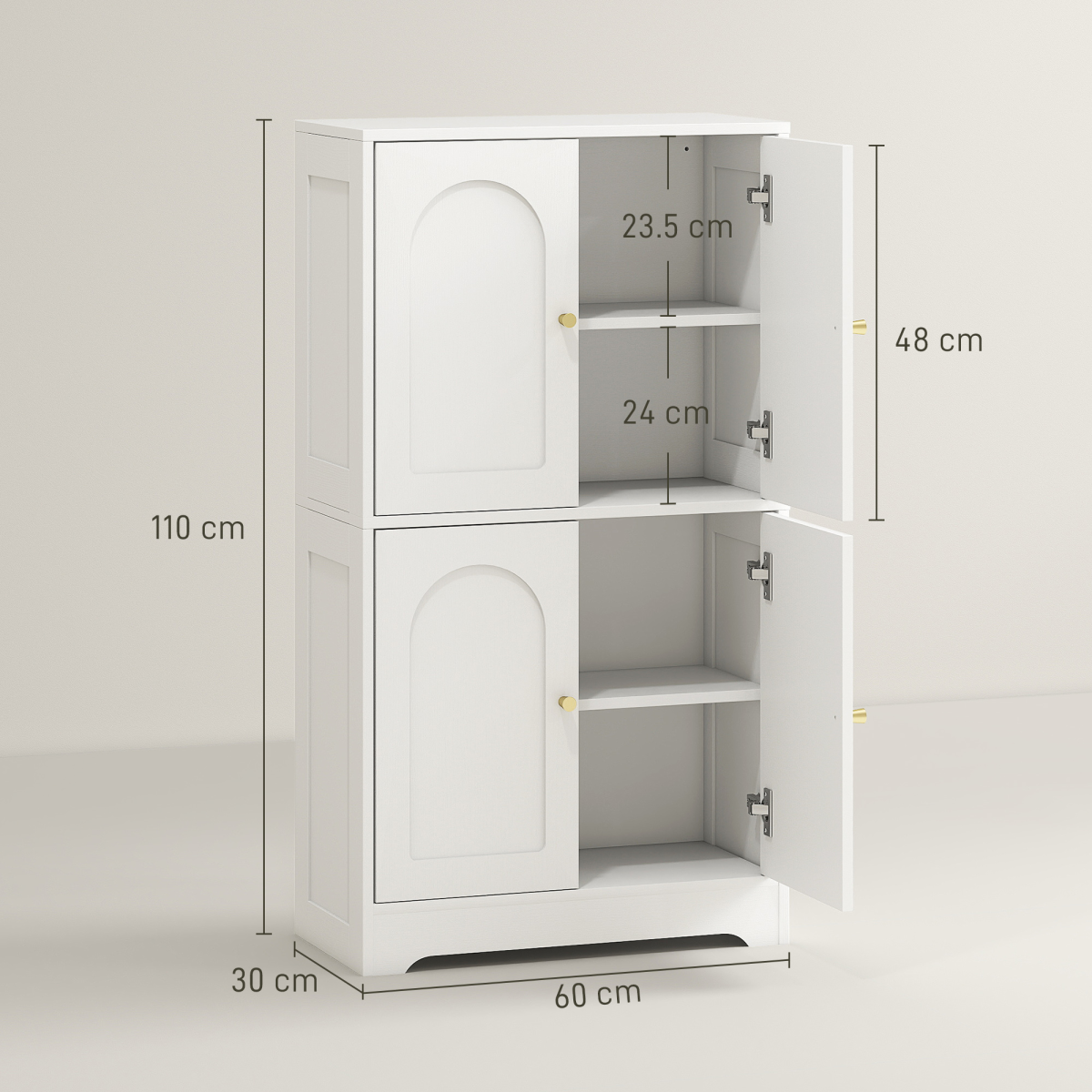 HOMCOM 110cm Kitchen Cupboard with 4 Arched Doors and 2 Adjustable Shelves
