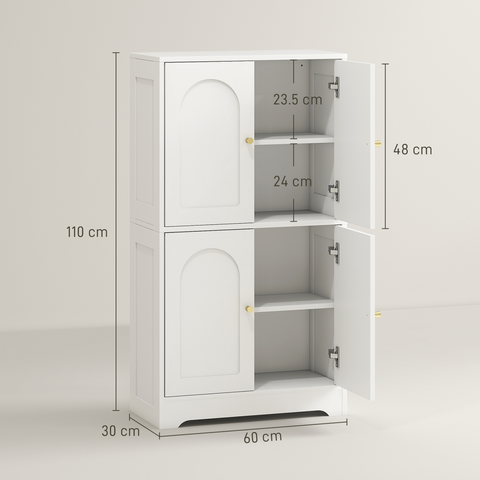 HOMCOM 110cm Kitchen Cupboard with 4 Arched Doors and 2 Adjustable Shelves