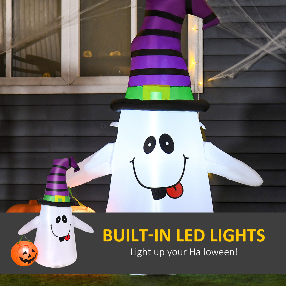 1.2m Witch Ghost Halloween Inflatable LED Pumpkin Lantern  Weather-Resistant