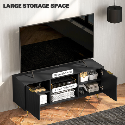 HOMCOM Modern TV Stand Cabinet with Storage for Living Room, Black