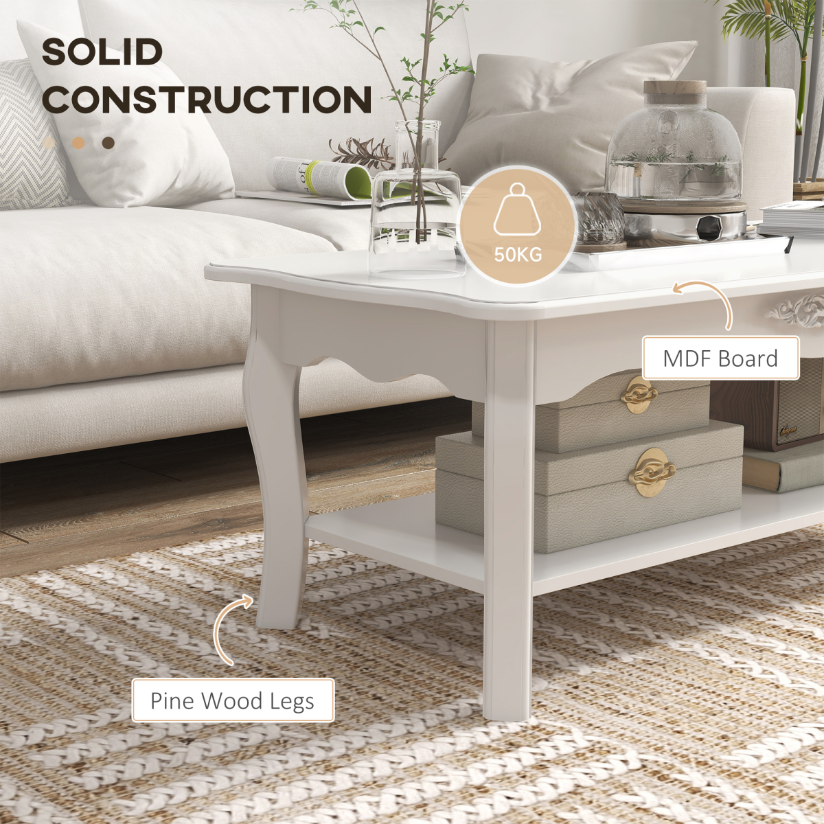 Coffee Table, 94Lx44Wx42H cm-White