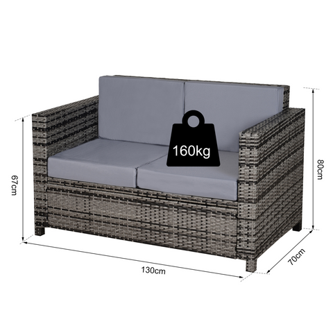 Outsunny Rattan Wicker 2-seat Sofa Loveseat Padded Garden Furniture Grey