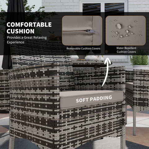 Outsunny 4 Seater Rattan Garden Furniture Set w/ Tempered Glass Tabletop - Grey