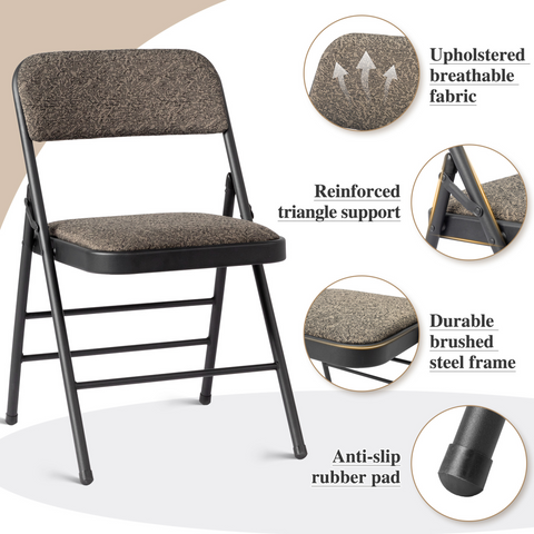 2pcs Black Patterned Padded Folding Chairs, Conference Event Chairs with Soft Seat (46*48*76cm), Frosted Iron Frame