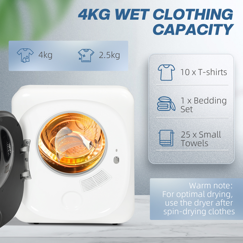 HOMCOM 4kg 800W Vented Tumble Dryer with Deodorize, Smart Mode