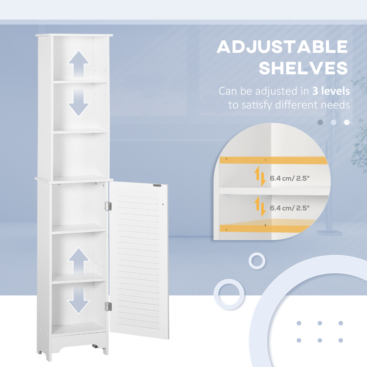 MDF 6-Tier Tall Bathroom Storage Cabinet White