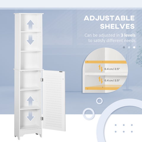 MDF 6-Tier Tall Bathroom Storage Cabinet White