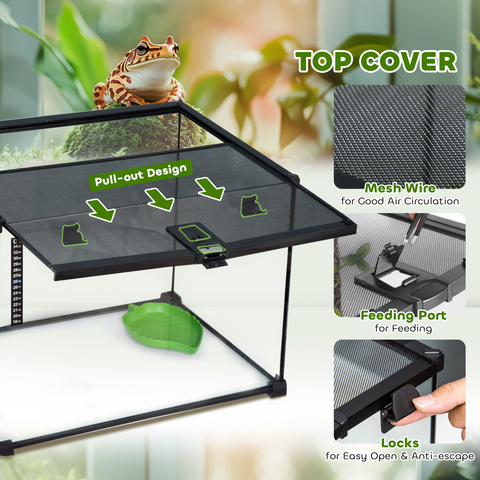 50 x 30 x 35 cm Reptile Terrarium for Lizards, Horned Frogs, Snakes, Black
