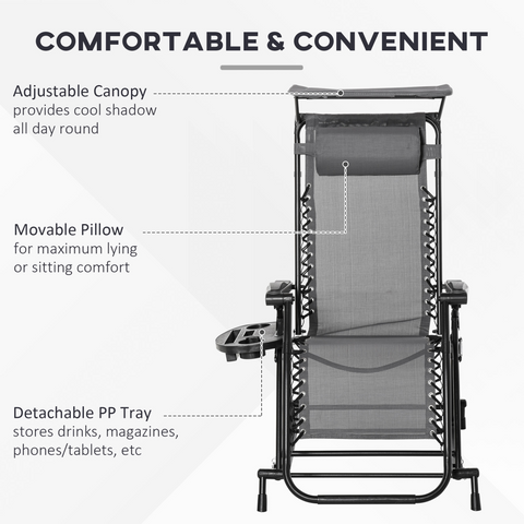 Folding Recliner Chair Outdoor Lounge Rocker Zero-Gravity Seat, Grey