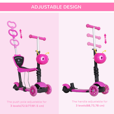 5-in-1 Kids Baby Toddler Kick Scooter Removable Seat Height Adjustable