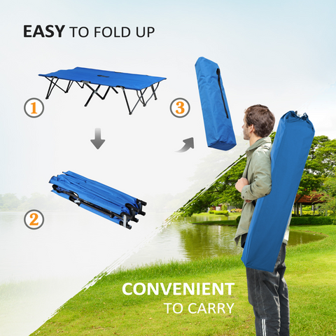 Double Camping Folding Cot Outdoor Portable Sunbed w/ Carry Bag, Blue Outsunny