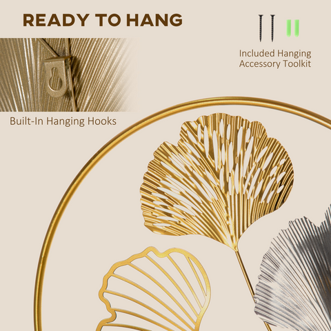 Minimalist Metal Wall Art Ginkgo Leaves Hanging Wall Sculpture, Gold